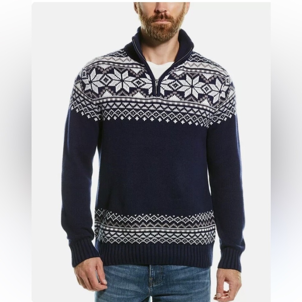 Magaschoni Men's Sweater with Snowflake Pattern fair isle fisherman